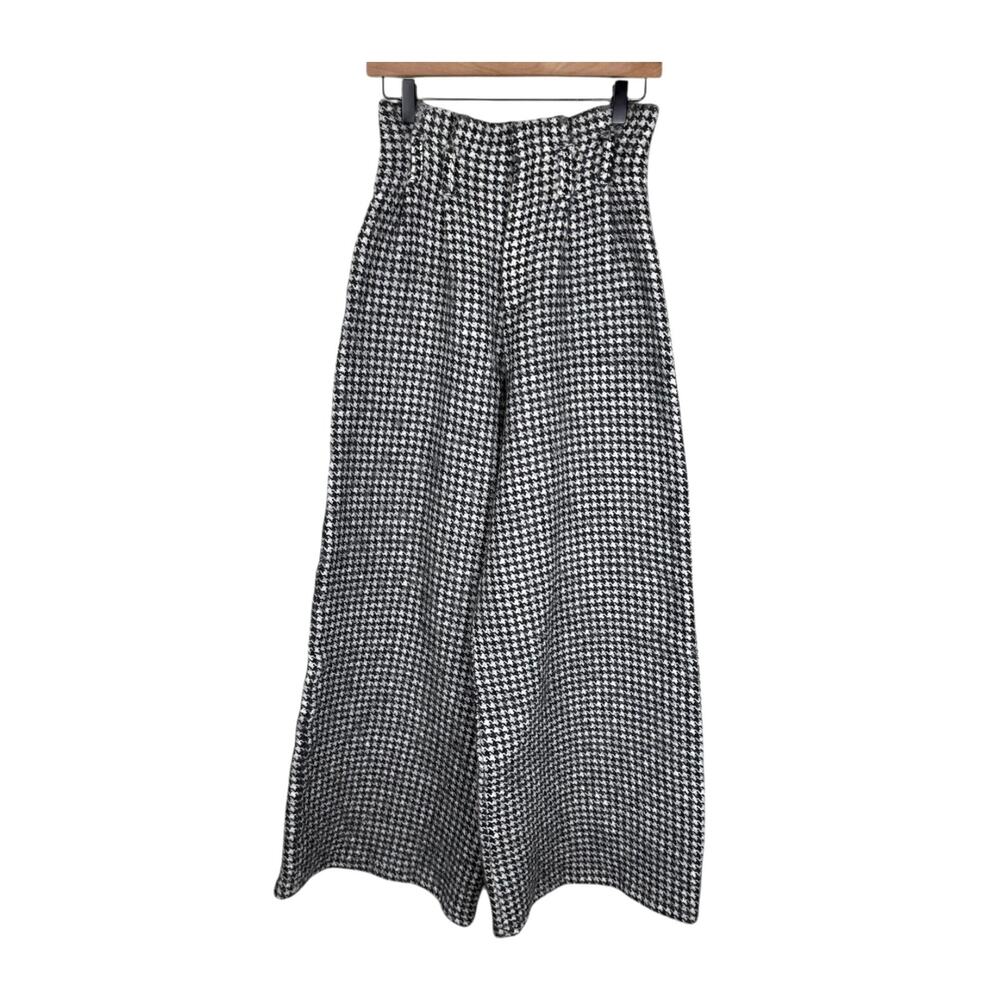 Aura Houndstooth Wide Leg Wool Blend Academia Wide Leg Warm Trouser Pants